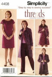 4408 SIMPLICITY DRESS, TOP, SKIRT, PANTS, LINED COAT THREADS PATTERN 18W=24W